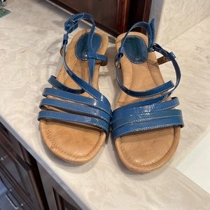 Cute corked bottomed, blue strappy sandals